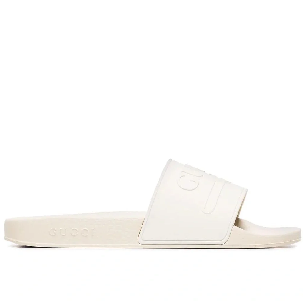 Gucci Men’s Logo Rubber Slide Sandal in Ivory - Picture 7 of 9